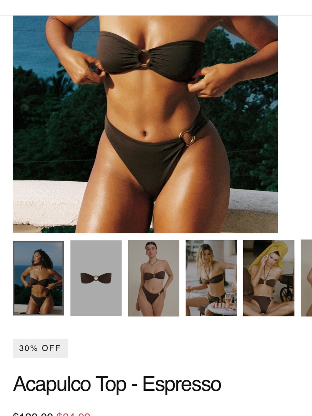 AWAY THAT DAY ACAPUCLO Espresso Women’s Bandeau Bikini Top - Size 2XL🤎